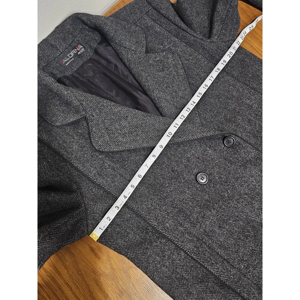 Alorna Coat Womens Medium Petite Gray Wool Herringbone Overcoat Long‎ Lined USA